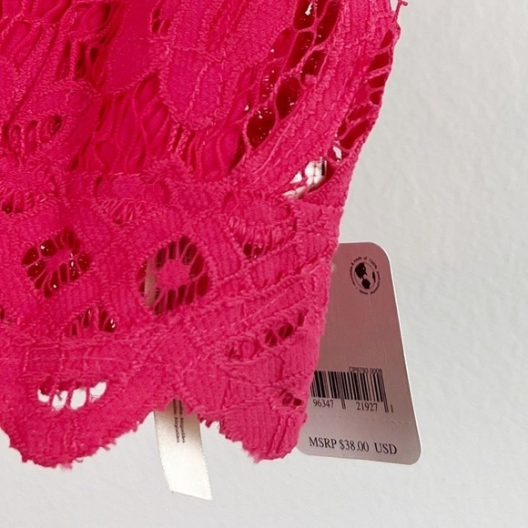 NWT Free People Adella Lace Longline Bralette in Electropop Pink - Picture 5 of 7